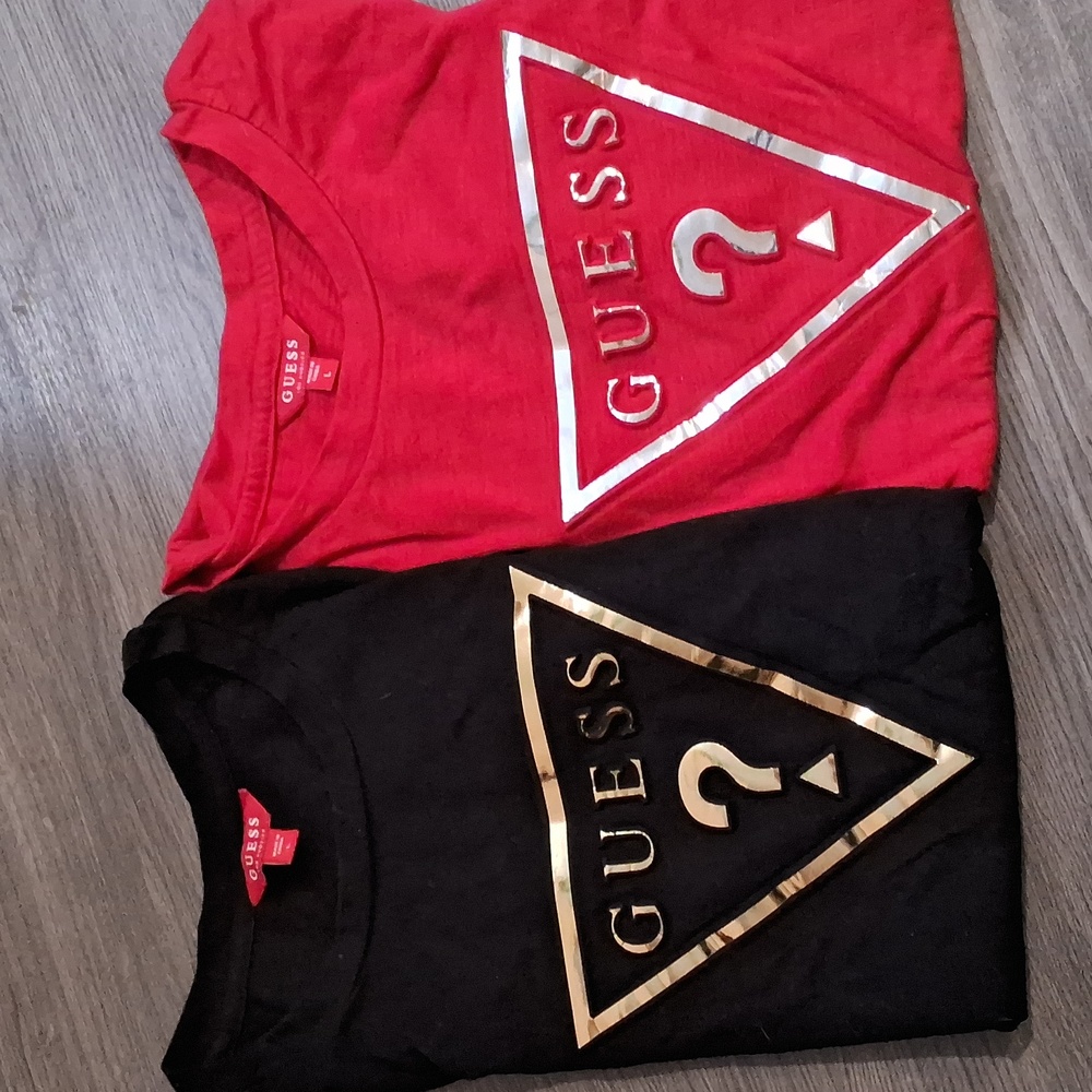 2 Guess Logo T's. Size L.